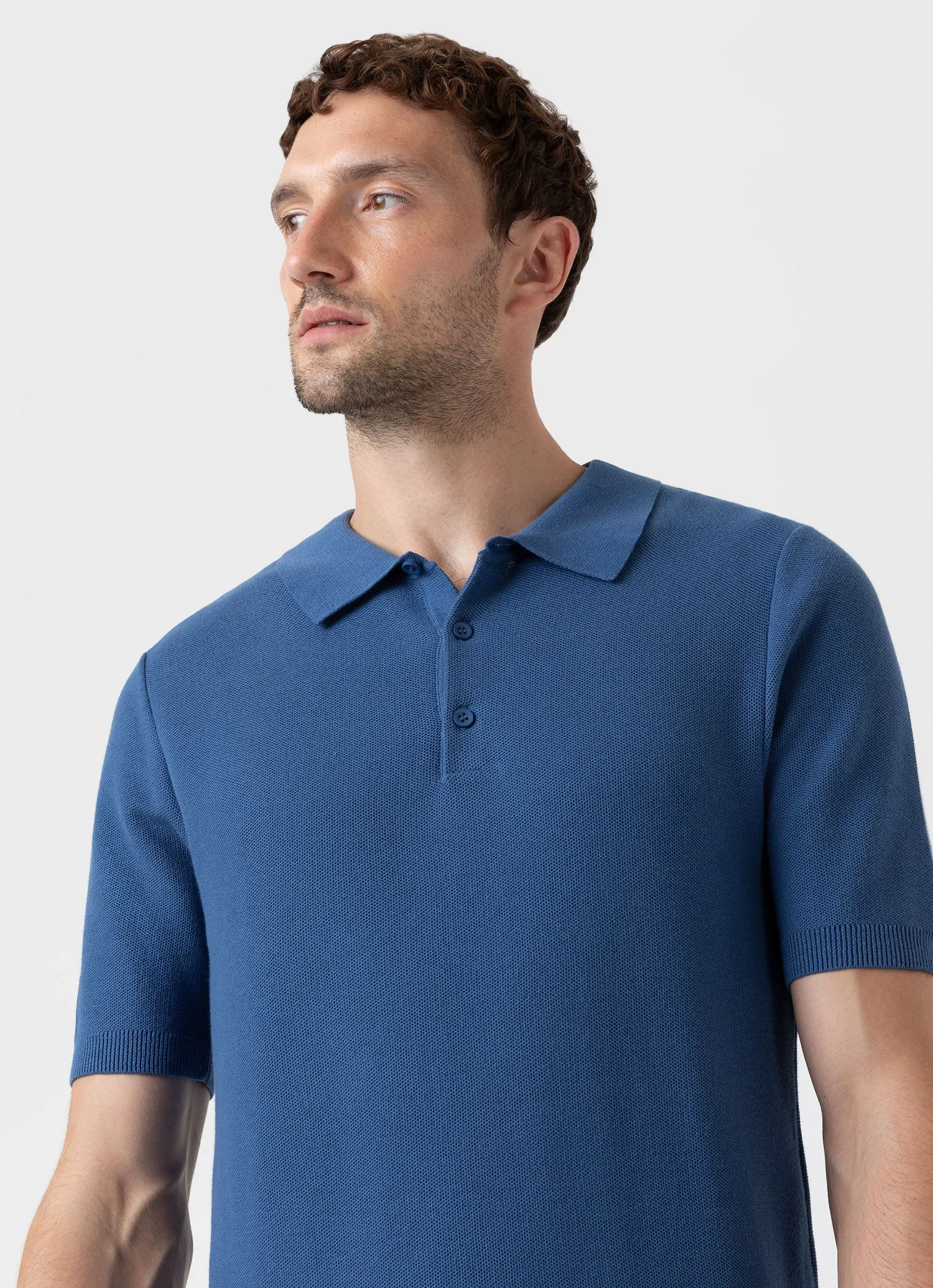 Men's Knit Polo Shirt in Bluestone sold by Sunspel product image thumbnail 5