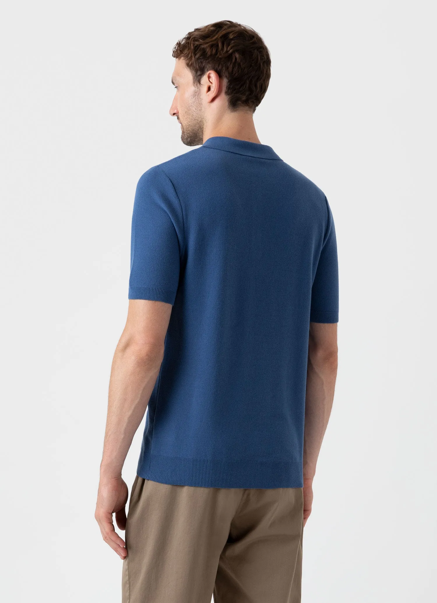 Men's Knit Polo Shirt in Bluestone sold by Sunspel product image thumbnail 4