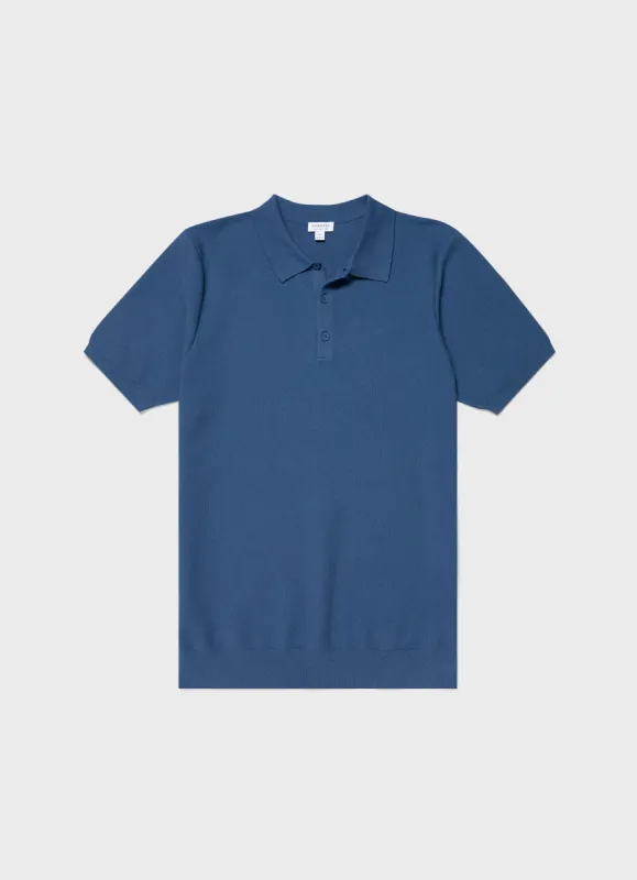 Men's Knit Polo Shirt in Bluestone sold by Sunspel