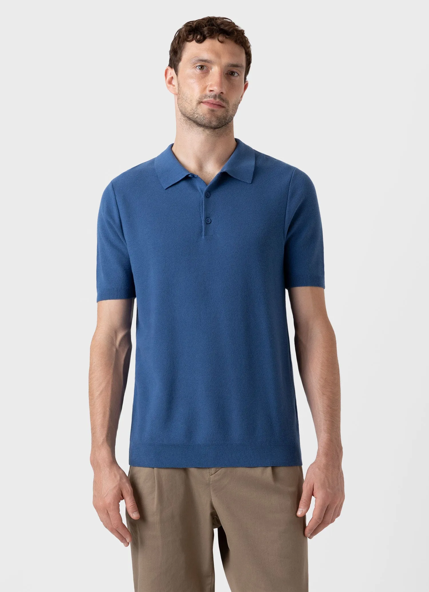 Men's Knit Polo Shirt in Bluestone sold by Sunspel product image thumbnail 2