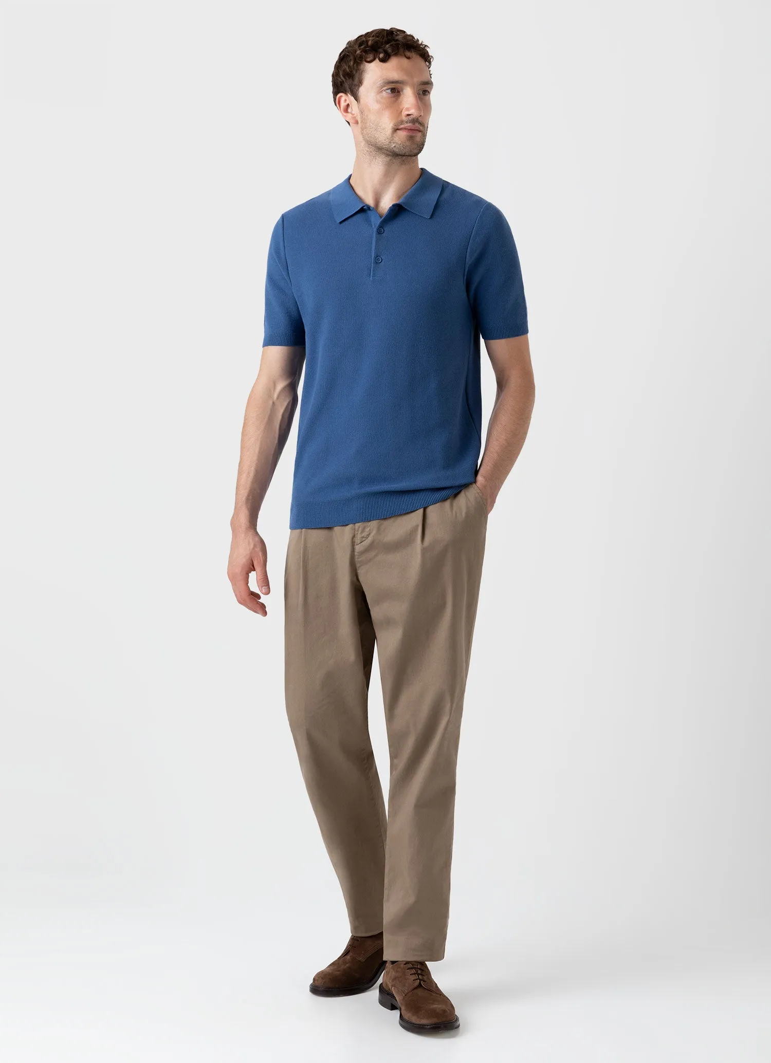 Men's Knit Polo Shirt in Bluestone sold by Sunspel product image thumbnail 3