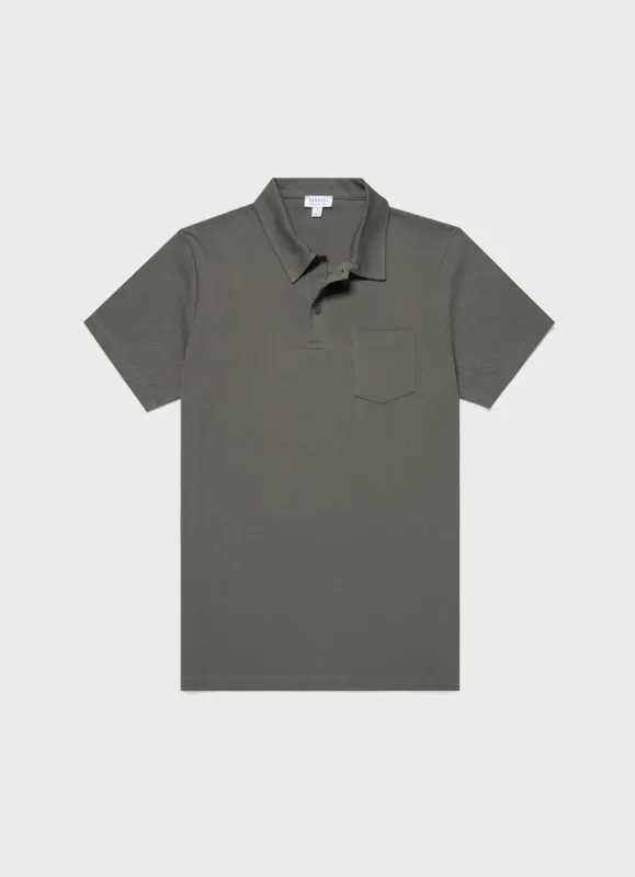 Men's Riviera Polo Shirt in Khaki sold by Sunspel