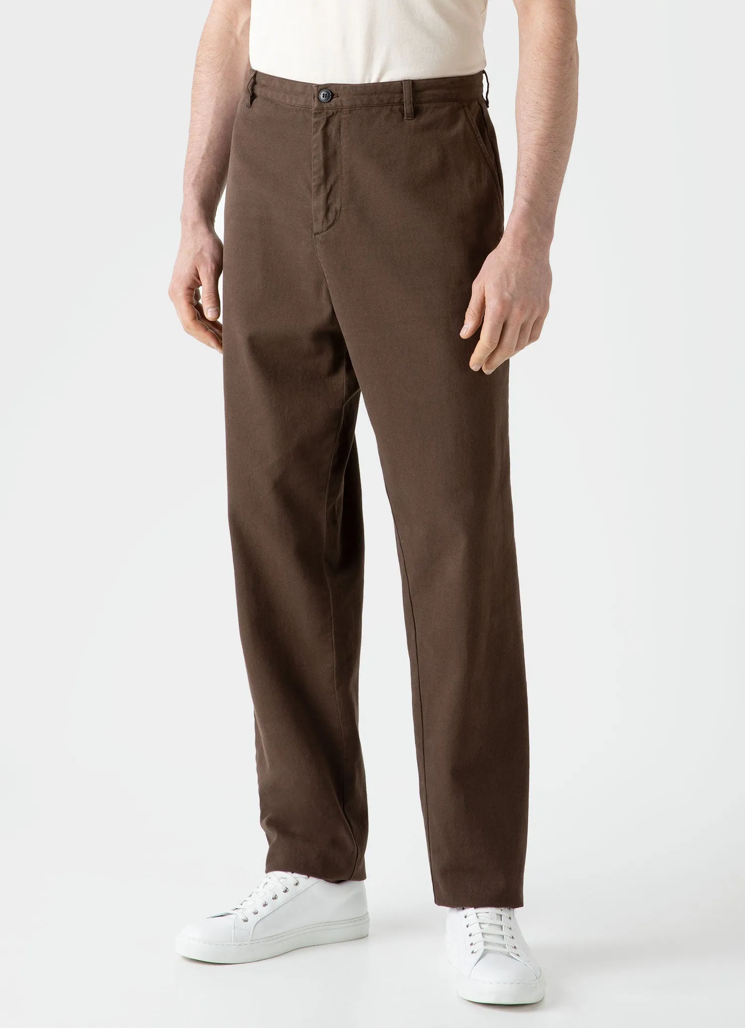 Men's Brushed Cotton Chore Trouser in Mid Brown sold by Sunspel product image thumbnail 3
