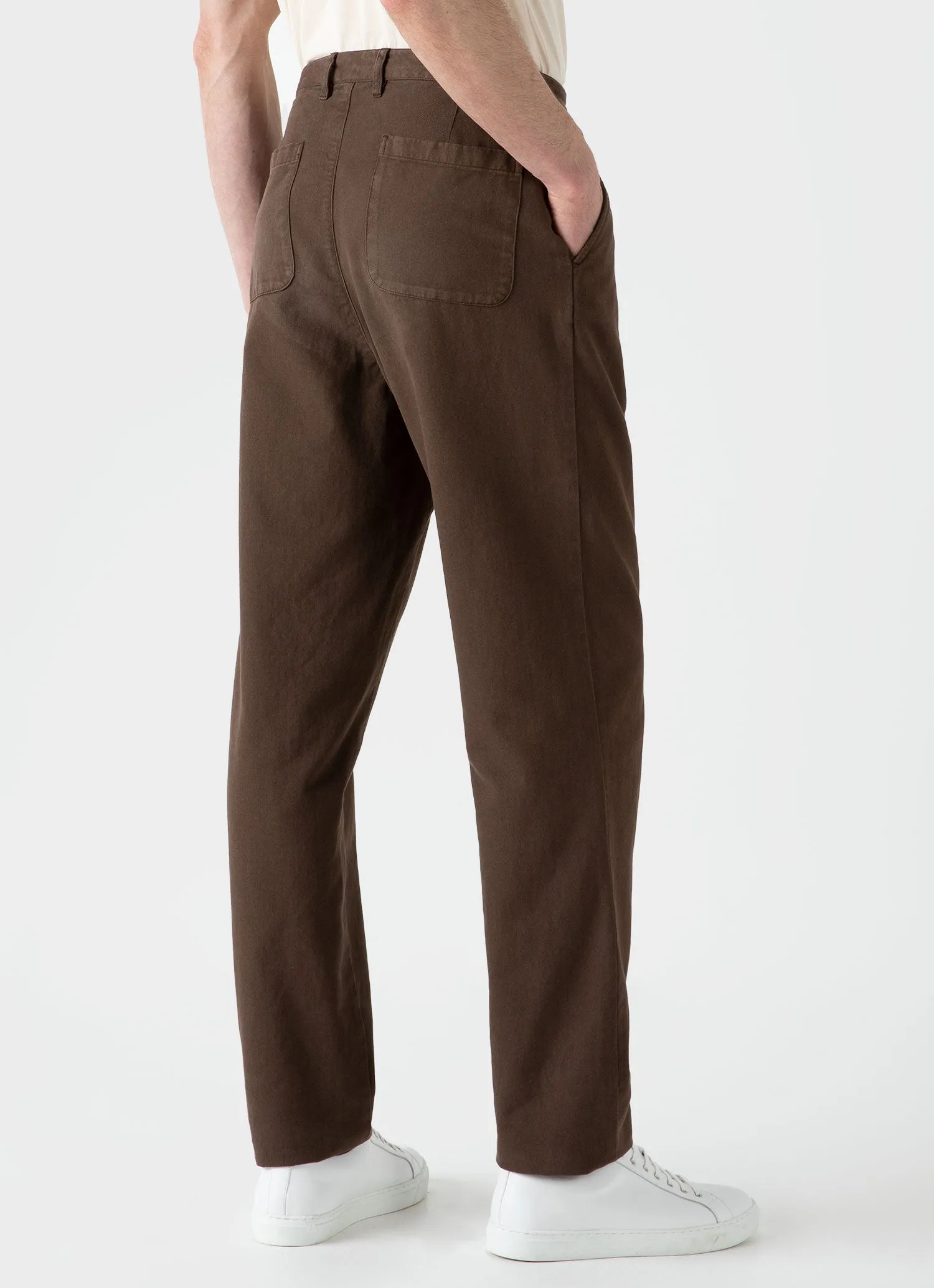 Men's Brushed Cotton Chore Trouser in Mid Brown sold by Sunspel product image thumbnail 4