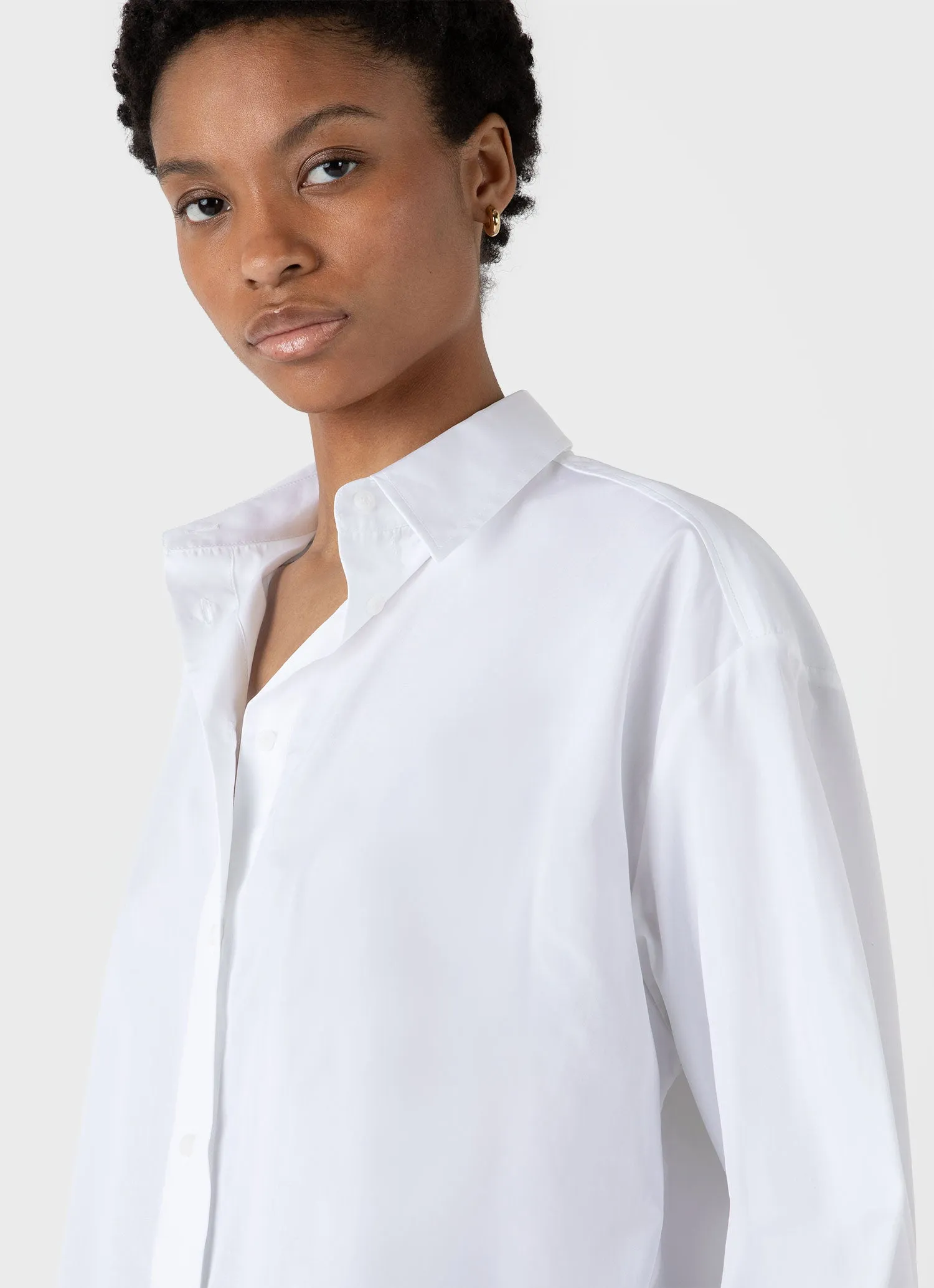 Women's Oversized Poplin Shirt in White sold by Sunspel product image thumbnail 4