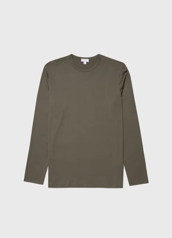 Men's Long Sleeve Classic T-shirt in Khaki sold by Sunspel