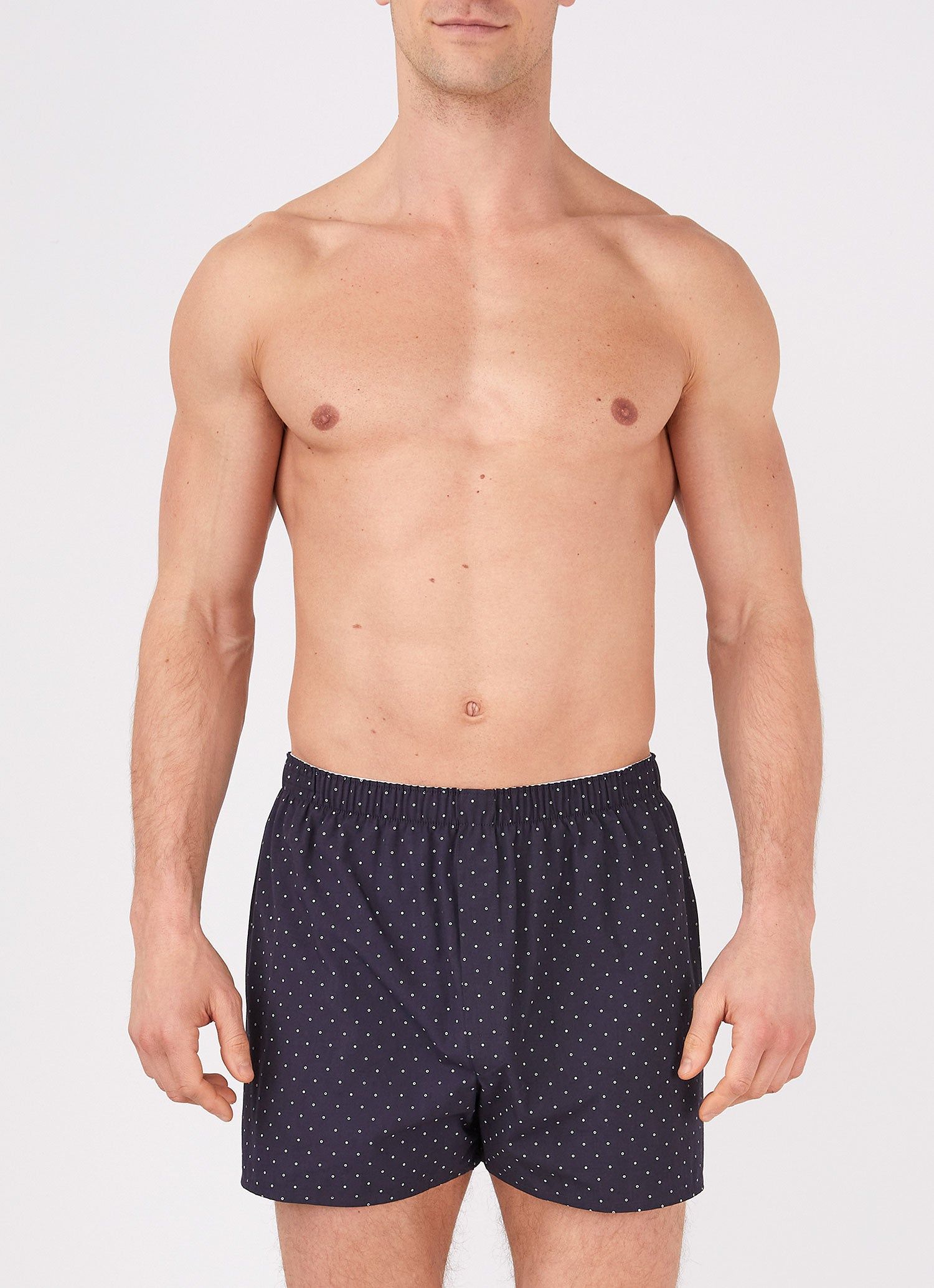 Men's Classic Print Boxer Shorts in Navy/White Dots sold by Sunspel product image thumbnail 2