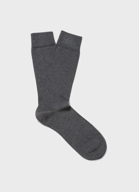 Men's Long Staple Cotton Socks in Mid Grey Melange sold by Sunspel
