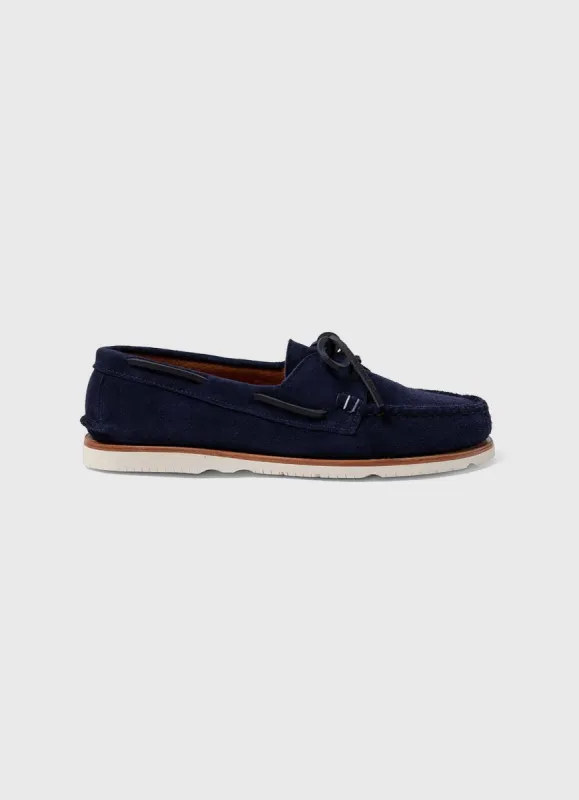 Men's Sunspel and Sperry Suede Boat Shoe in Navy sold by Sunspel