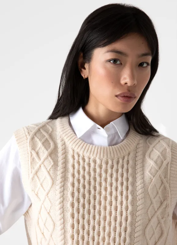 Women's Lambswool Cable Knit Vest in Ecru sold by Sunspel