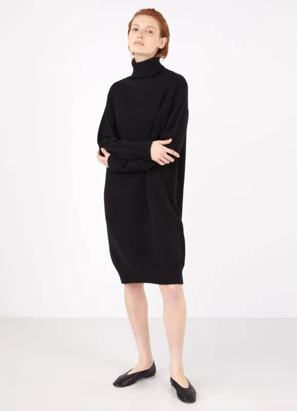 Women's Lambswool Roll Neck Dress in Black made by Sunspel