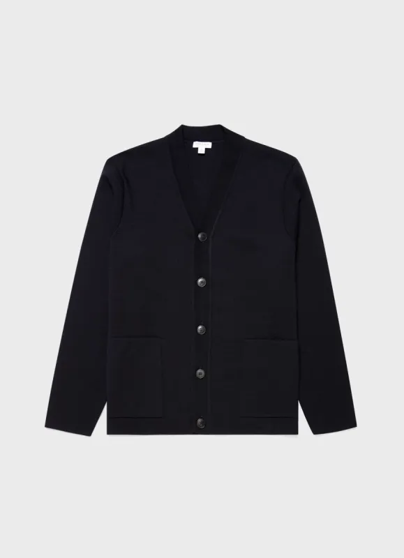 Men's Merino Milano Cardigan in Navy sold by Sunspel