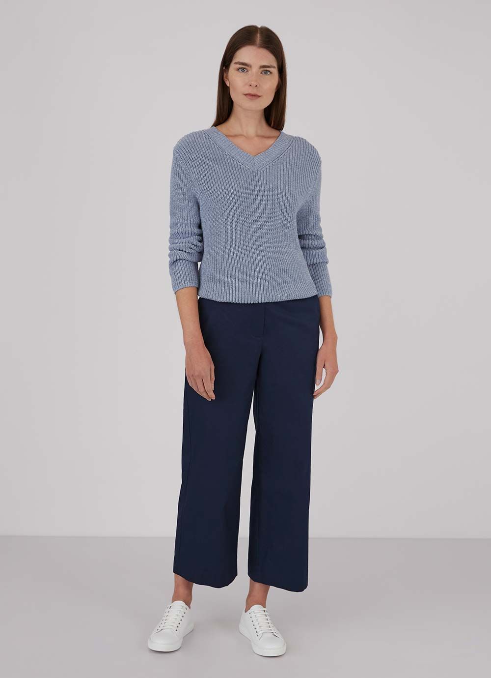 Women's Cotton Rib V Neck Jumper in Blue Twist sold by Sunspel product image thumbnail 4
