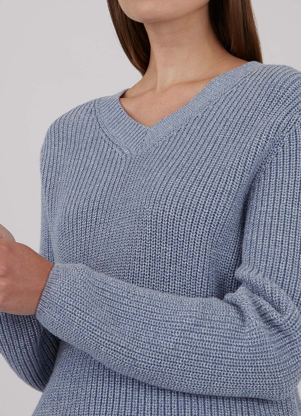 Women's Cotton Rib V Neck Jumper in Blue Twist sold by Sunspel product image thumbnail 3