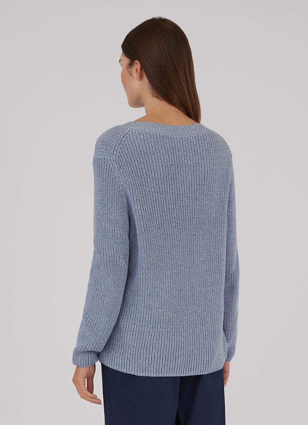 Women's Cotton Rib V Neck Jumper in Blue Twist sold by Sunspel product image thumbnail 2