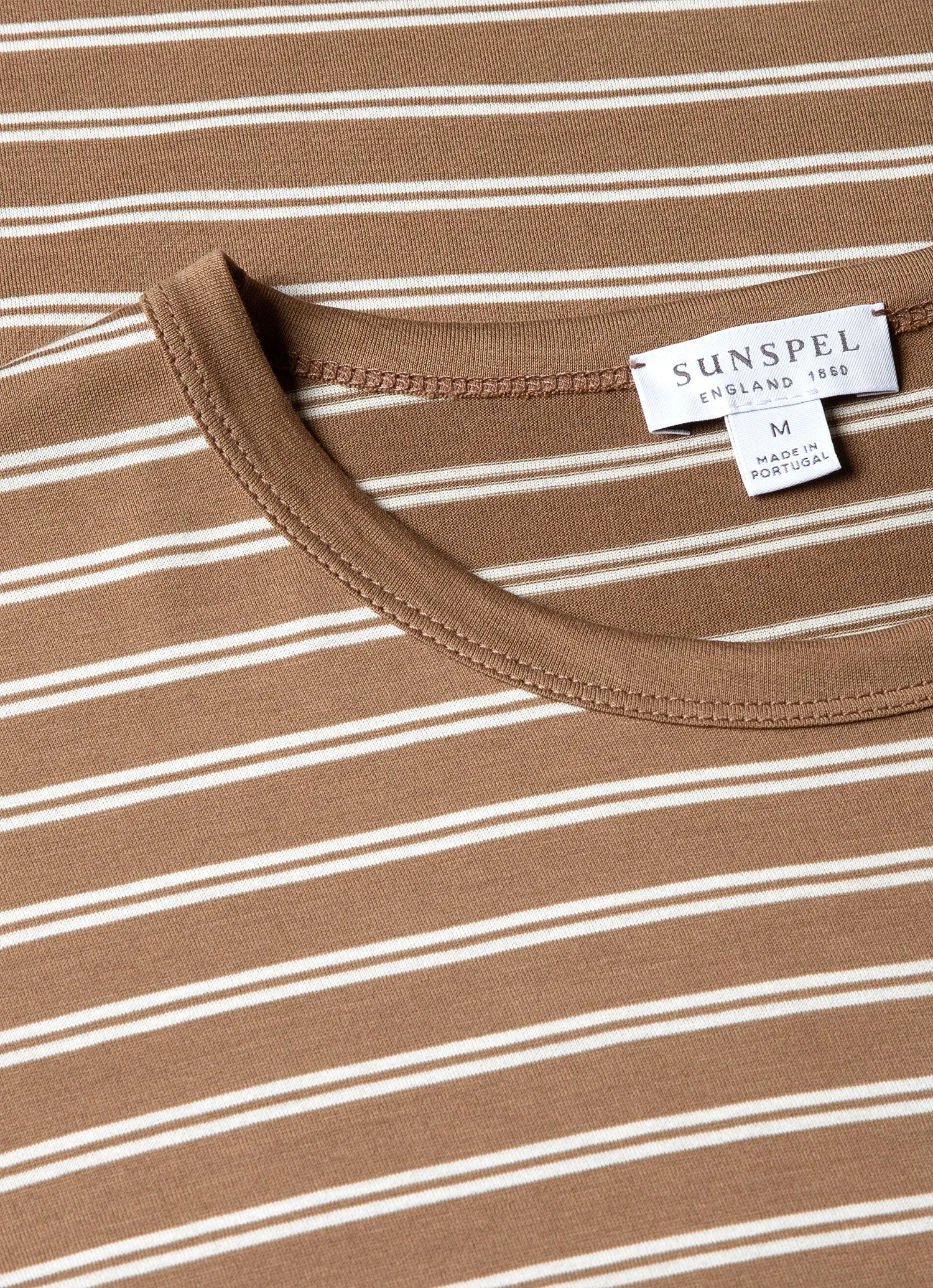 Men's Classic T-shirt in Dark Sand/Ecru Tramline Stripe sold by Sunspel product image thumbnail 4
