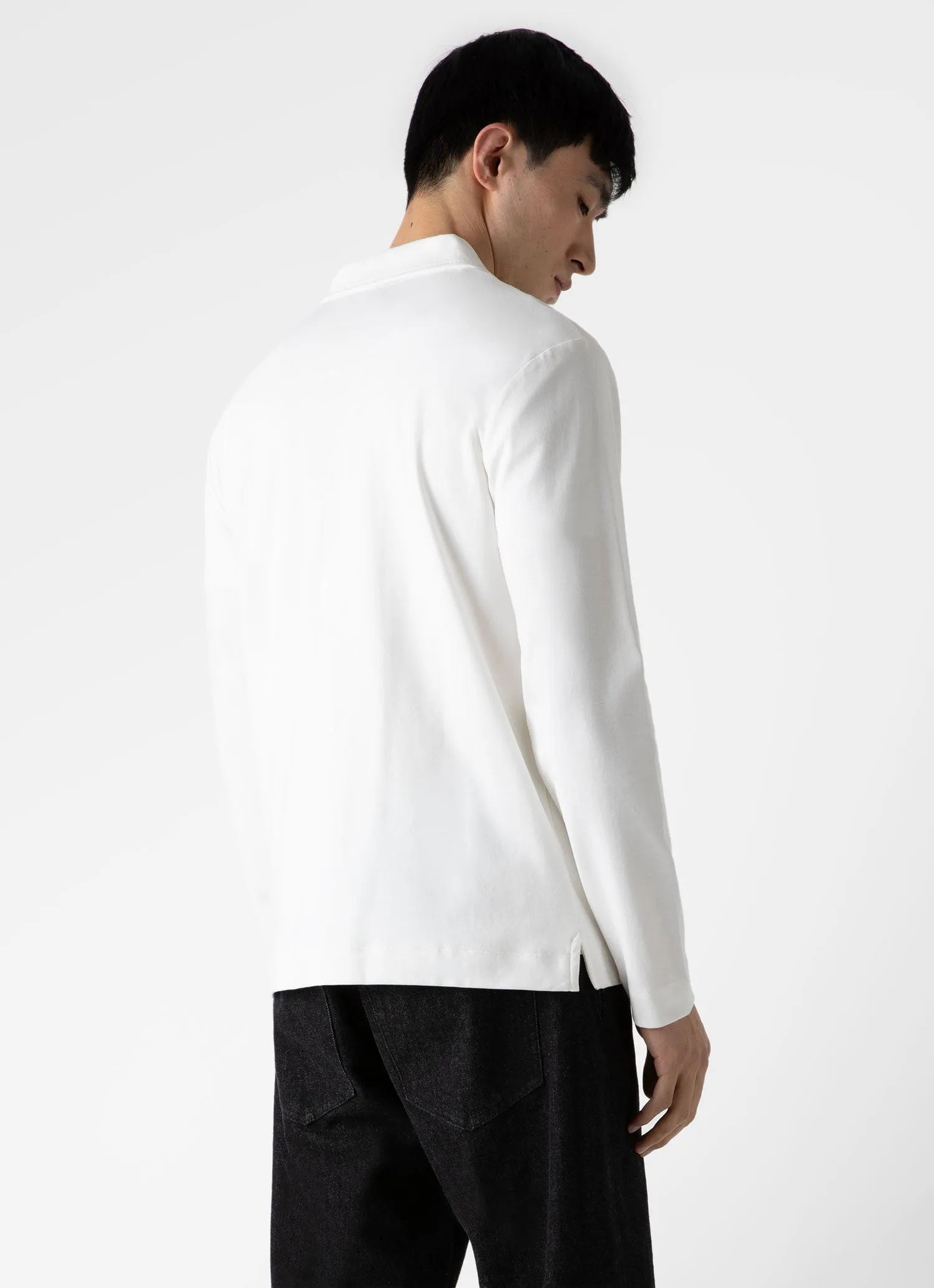 Men's Brushed Cotton Long Sleeve Polo Shirt in Ecru sold by Sunspel product image thumbnail 4