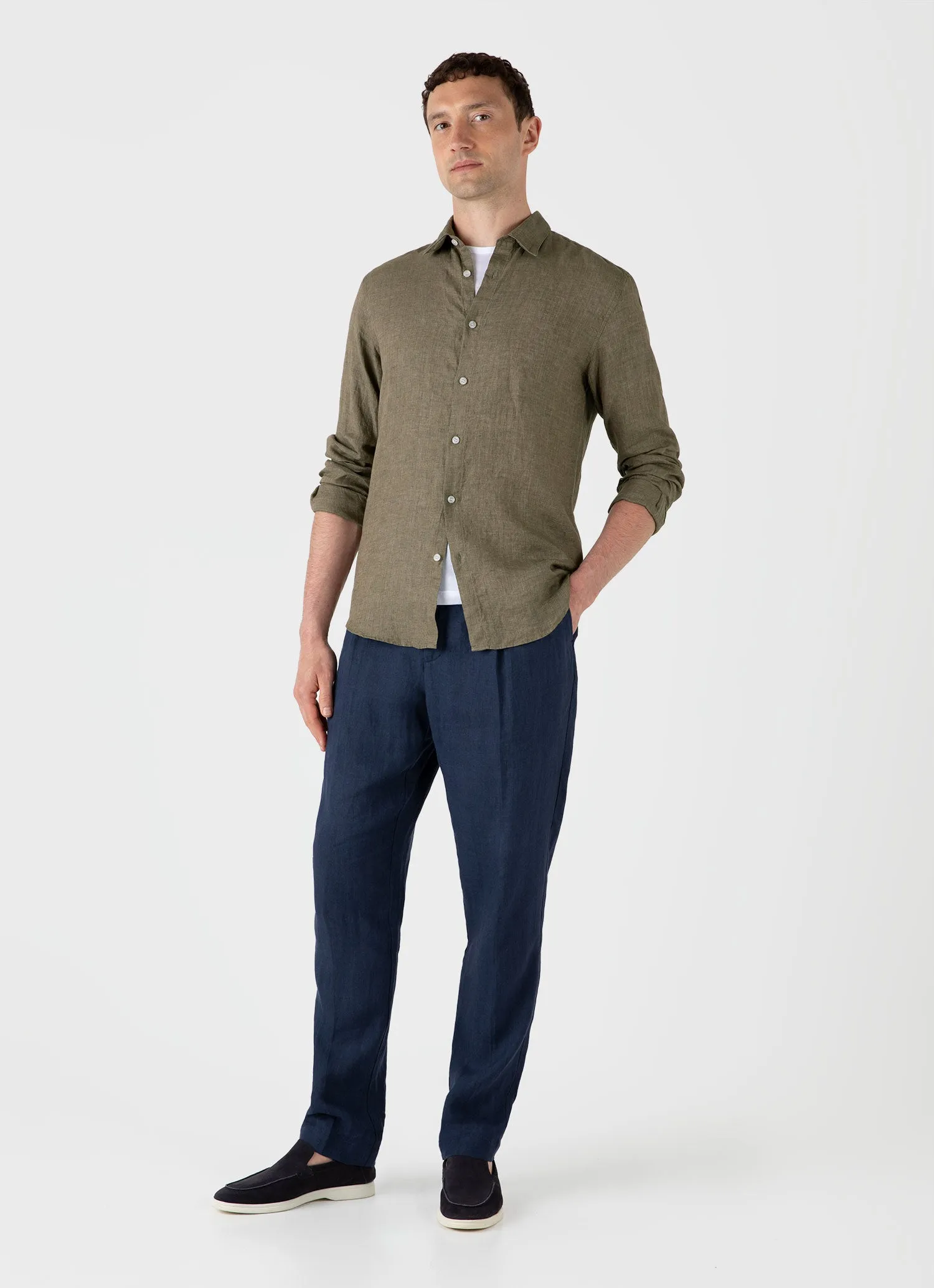 Men's Linen Shirt in Khaki sold by Sunspel product image thumbnail 3