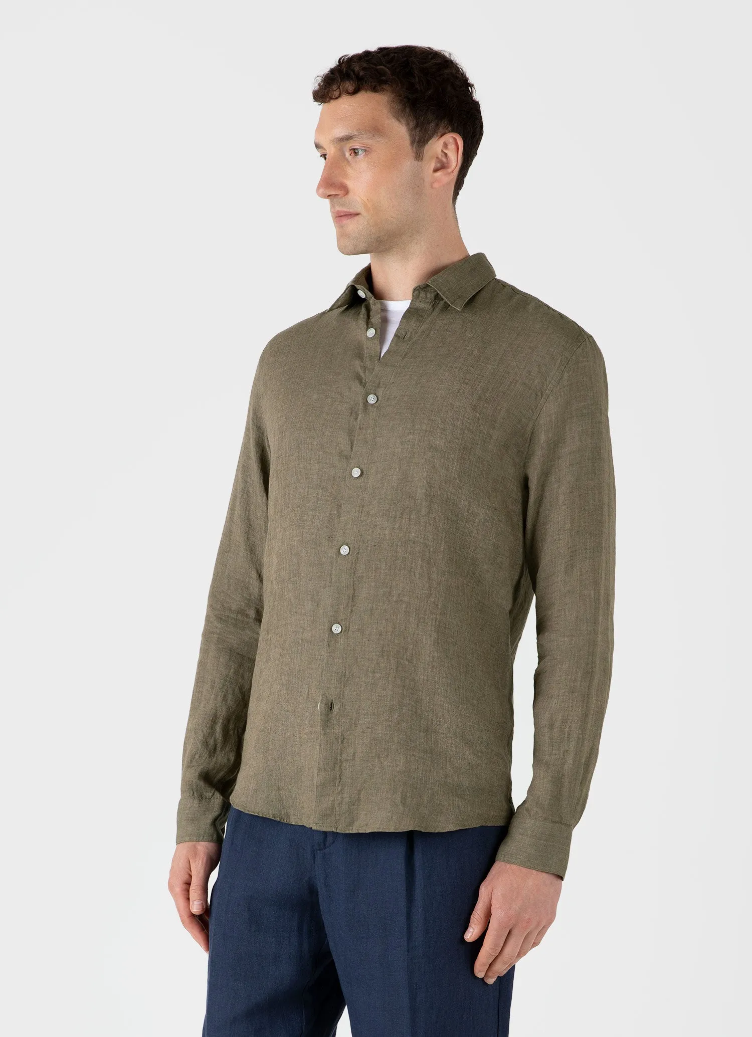 Men's Linen Shirt in Khaki sold by Sunspel product image thumbnail 2