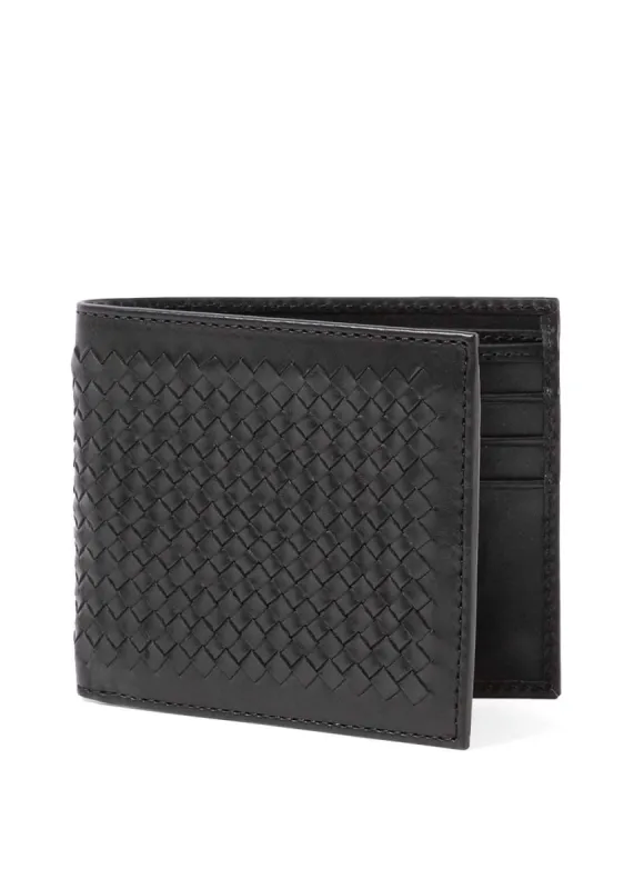Woven Leather Billfold Wallet in Black sold by Sunspel