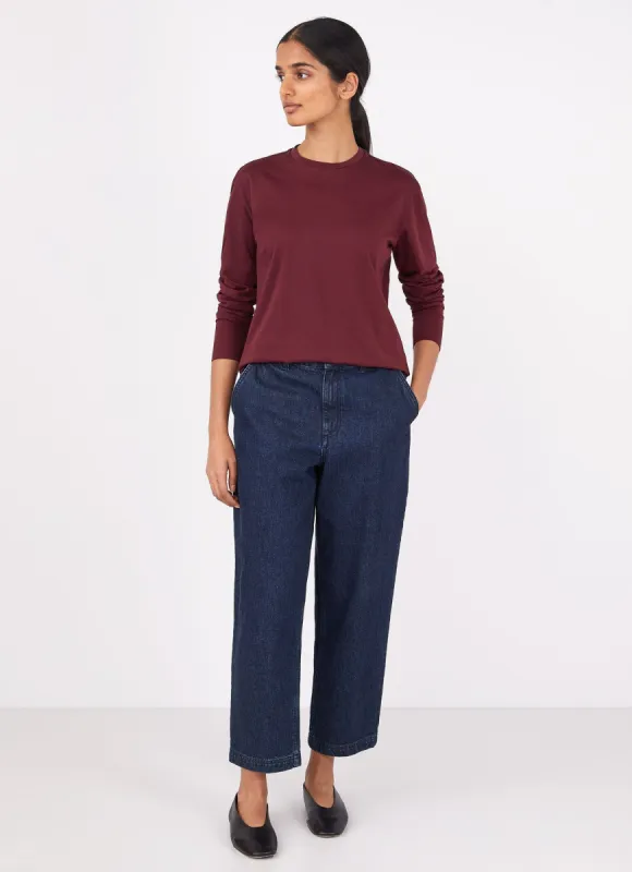 Women's Long Sleeve Boy Fit T-shirt in Port sold by Sunspel