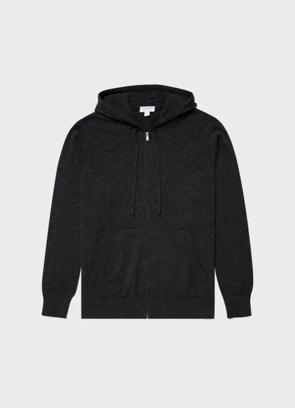 Men's Cashmere Zip Hoody in Charcoal Melange sold by Sunspel