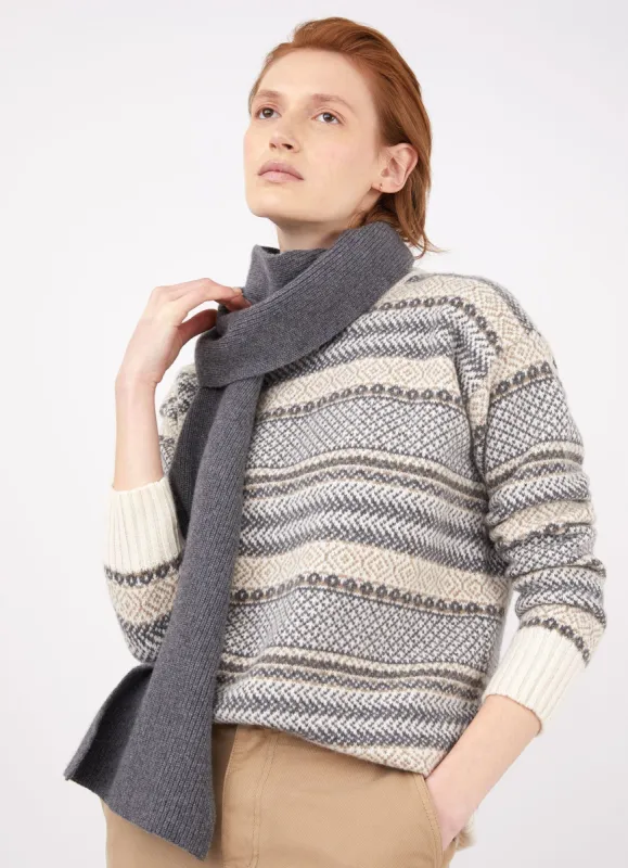 Women's Lambswool Fairisle Jumper in Ecru/Camel/Charcoal Fairisle sold by Sunspel
