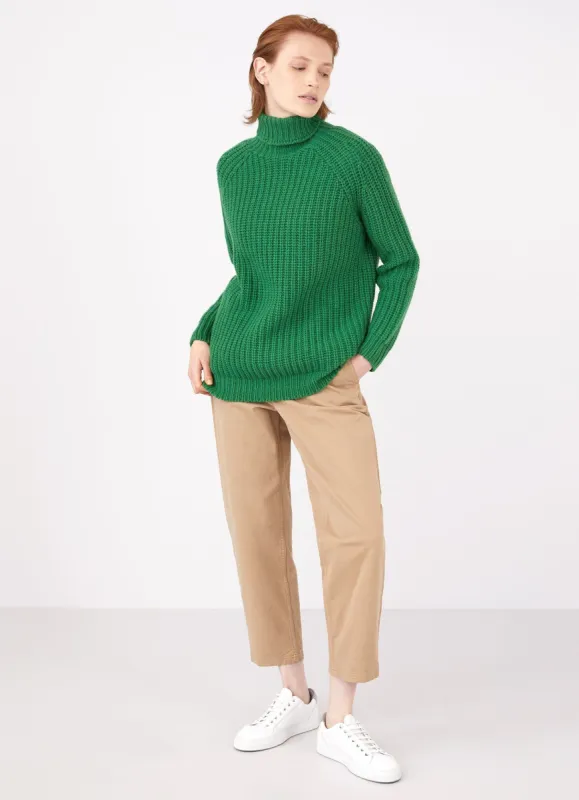 Women's Chunky Roll Neck Jumper in Bright Green sold by Sunspel