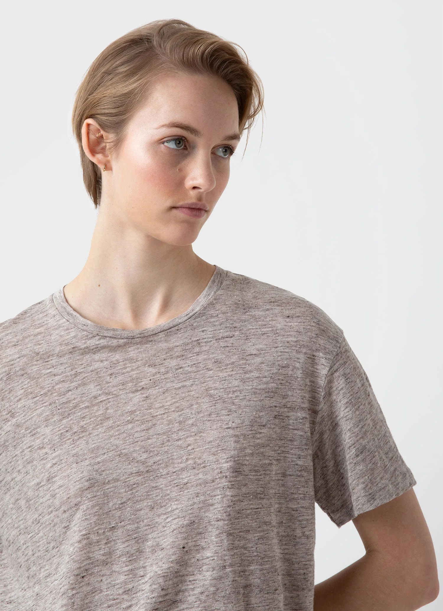Women's Linen T-shirt in Oatmeal Melange sold by Sunspel product image thumbnail 2