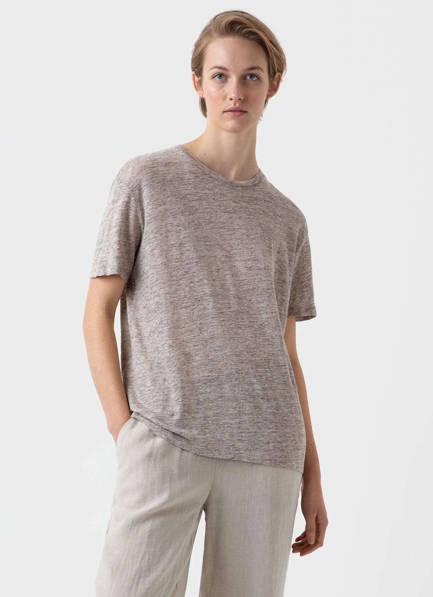 Women's Linen T-shirt in Oatmeal Melange sold by Sunspel product image thumbnail 3