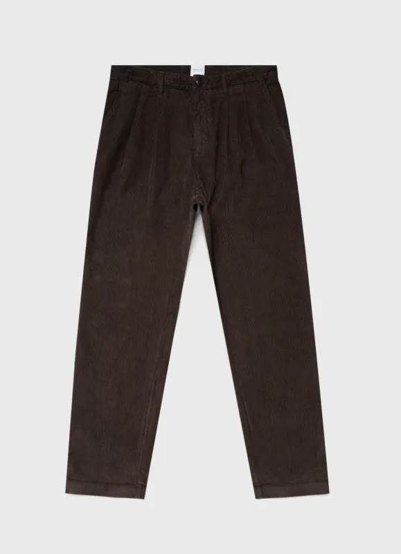 Men's Double Pleat Corduroy Trouser in Coffee sold by Sunspel