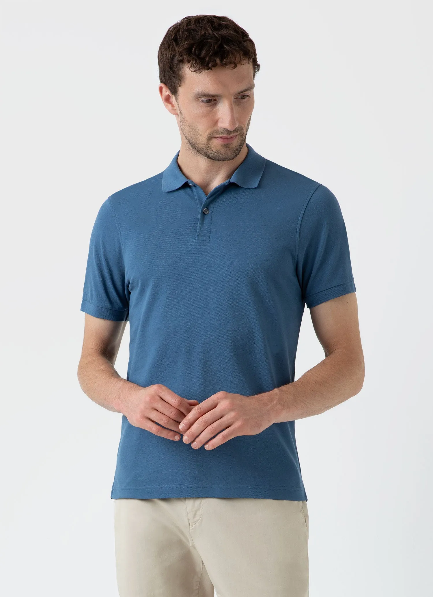 Men's Piqué Polo Shirt in Steel Blue sold by Sunspel product image thumbnail 2