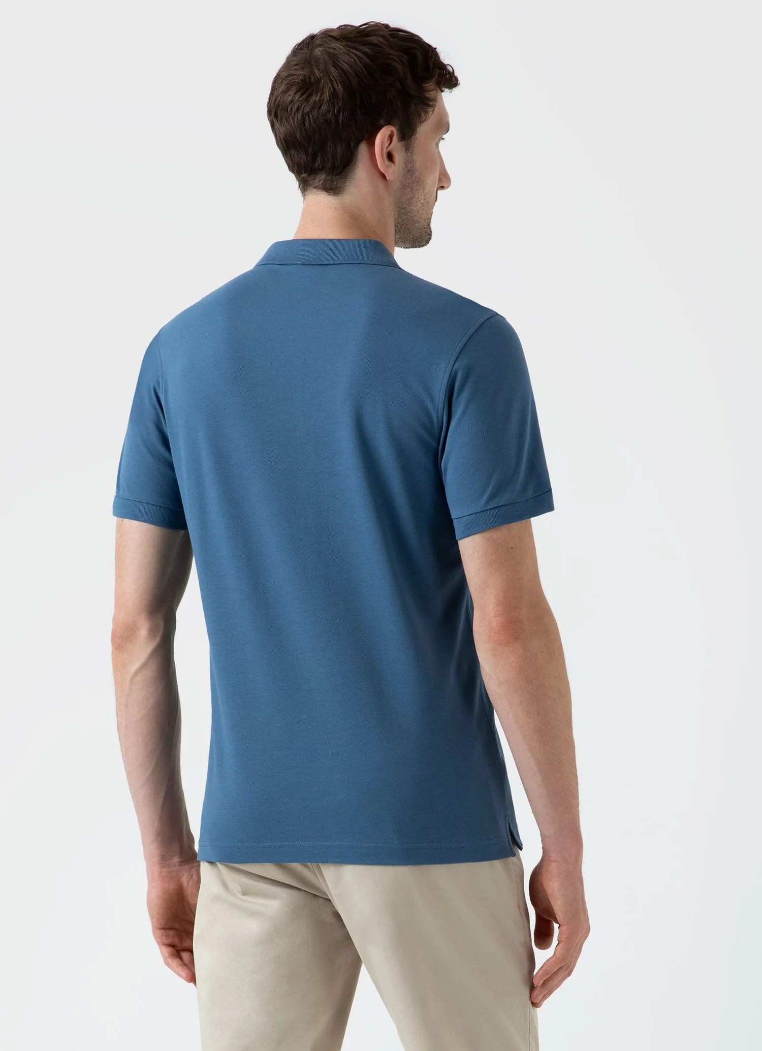 Men's Piqué Polo Shirt in Steel Blue sold by Sunspel product image thumbnail 5
