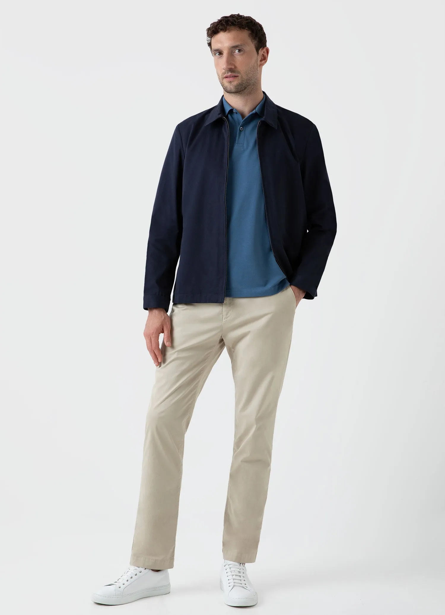 Men's Piqué Polo Shirt in Steel Blue sold by Sunspel product image thumbnail 3