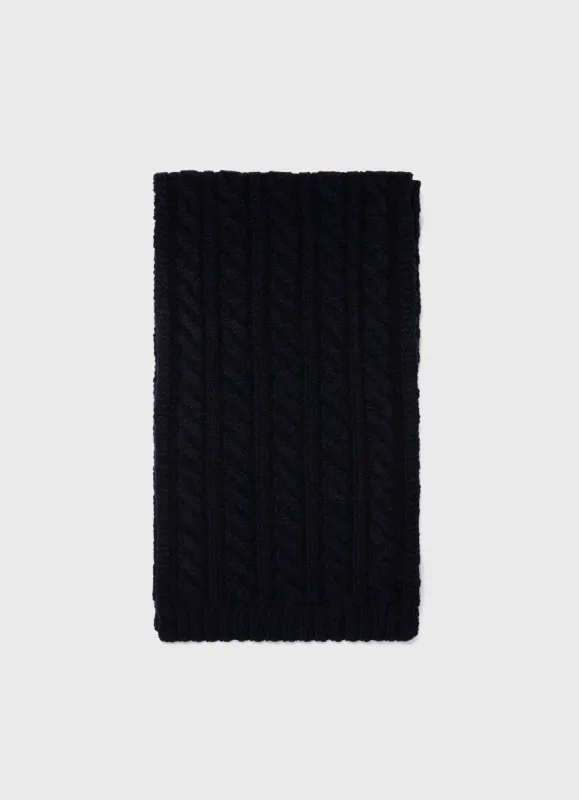 Lambswool Cable Scarf in Dark Navy Mouline sold by Sunspel