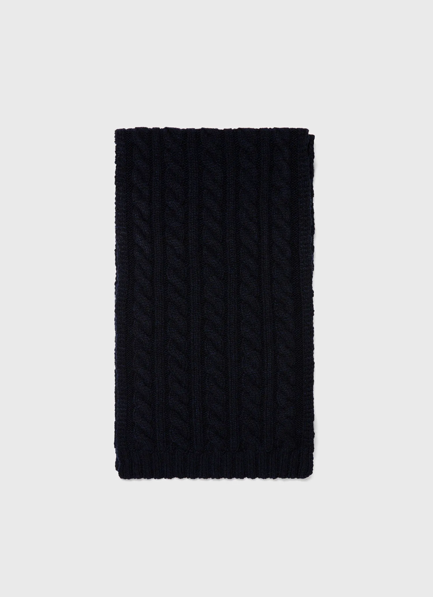Lambswool Cable Scarf in Dark Navy Mouline sold by Sunspel