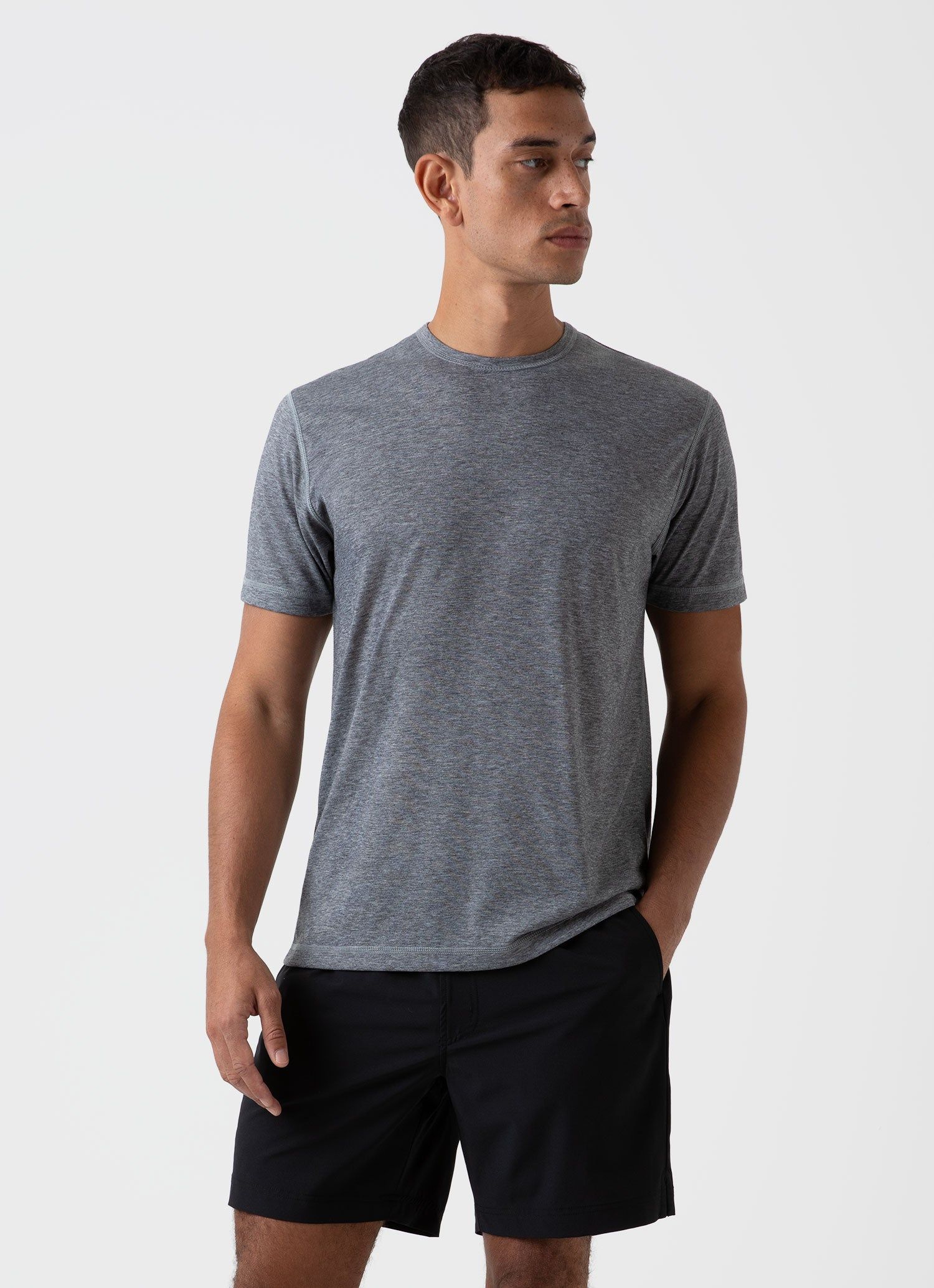 Men's DriRelease Active T-shirt in Grey Melange sold by Sunspel product image thumbnail 2