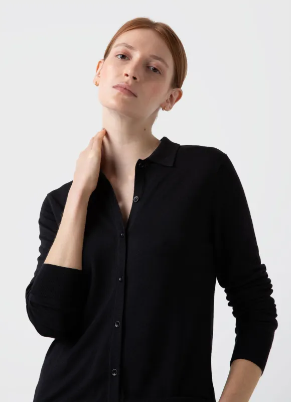 Women's Merino Silk Collar Cardigan in Black sold by Sunspel