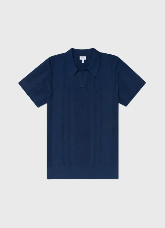 Men's Rib Knit Polo Shirt in Coast sold by Sunspel