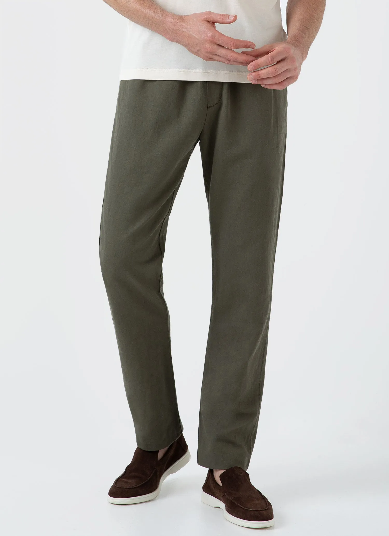 Men's Cotton Linen Drawstring Trouser in Khaki sold by Sunspel product image thumbnail 3