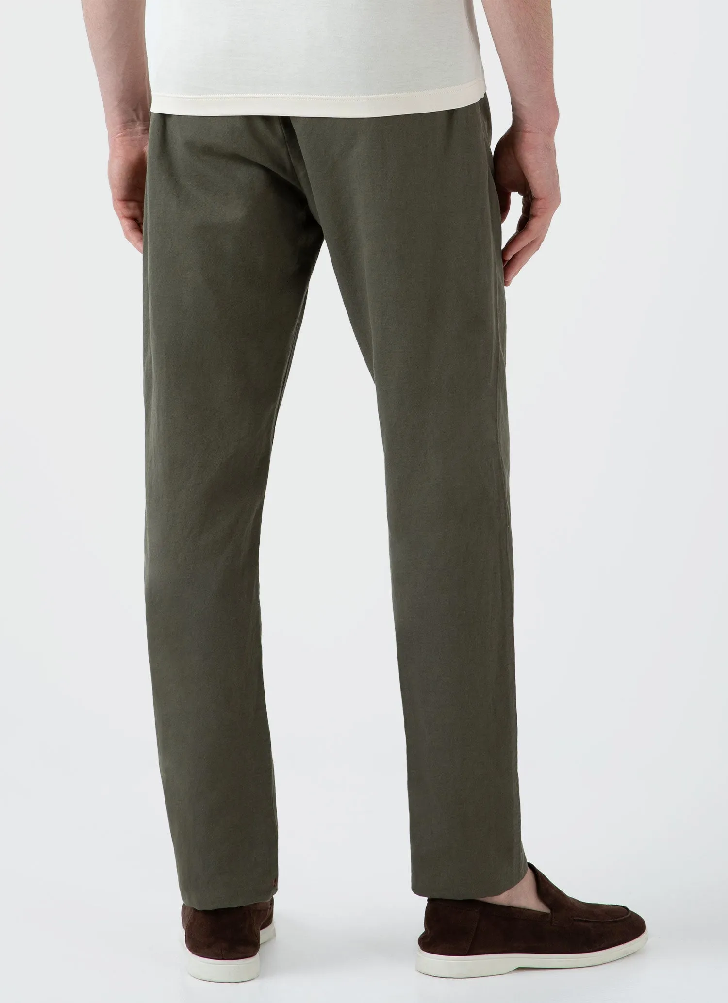 Men's Cotton Linen Drawstring Trouser in Khaki sold by Sunspel product image thumbnail 5