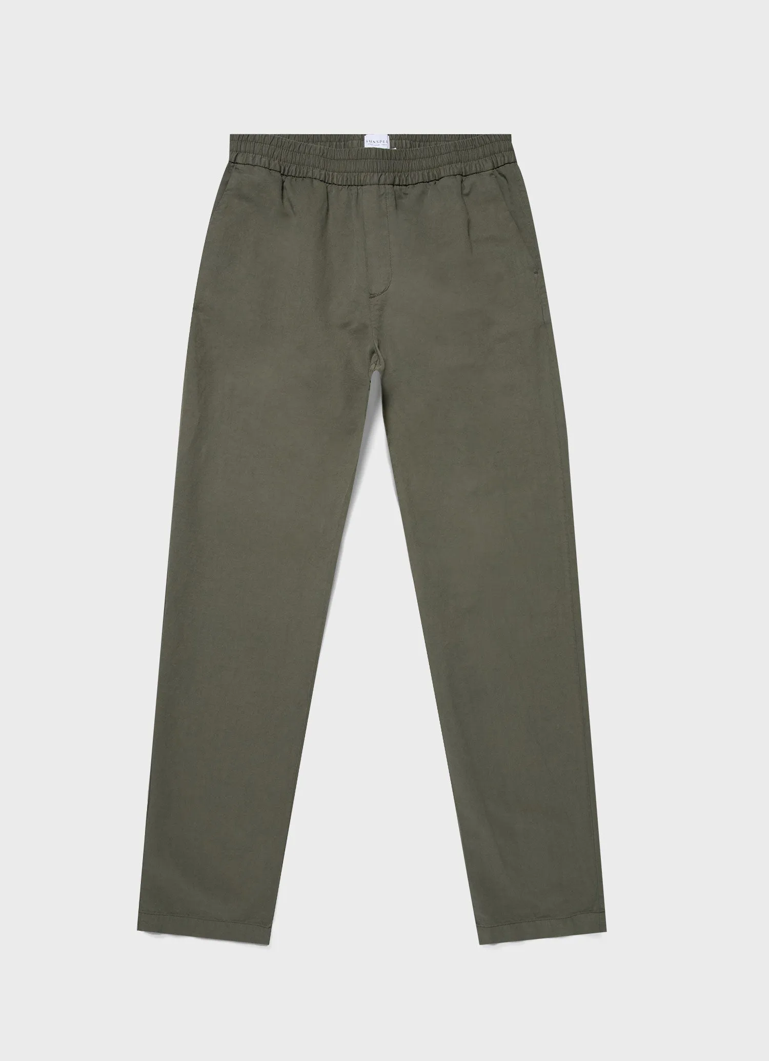 Men's Cotton Linen Drawstring Trouser in Khaki sold by Sunspel