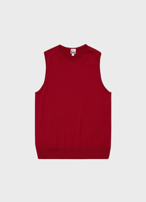 Men's Paul Weller Merino Tank Top in Crimson Red sold by Sunspel
