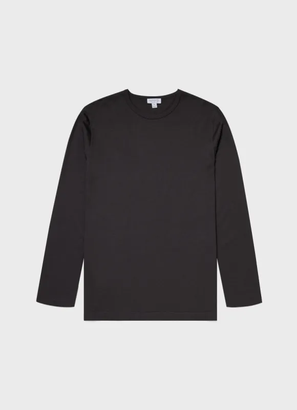 Men's Cotton Modal Lounge Long Sleeve T-shirt in Charcoal sold by Sunspel
