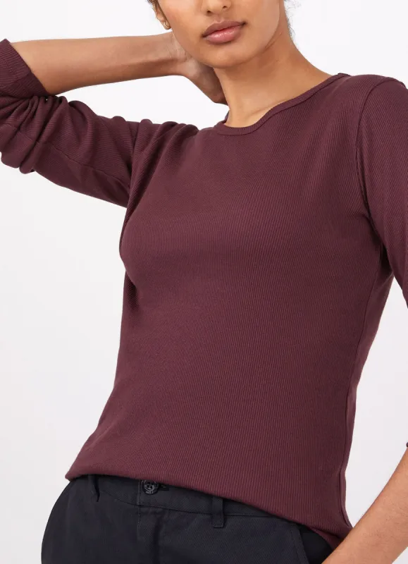 Women's Rib Long Sleeve T-shirt in Port sold by Sunspel