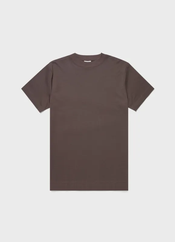 Men's Brushed Cotton Mock Neck in Dark Walnut sold by Sunspel