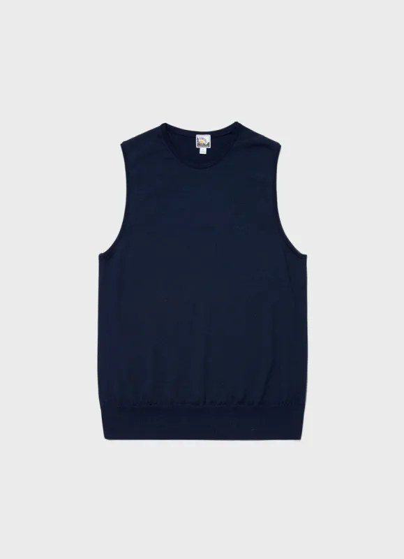 Men's Paul Weller Merino Tank Top in Night Blue sold by Sunspel