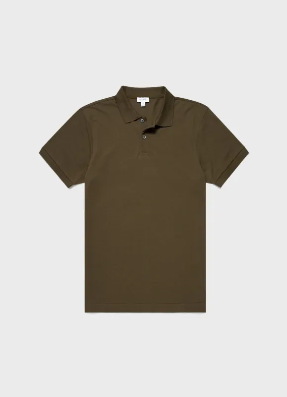 Men's Piqué Polo Shirt in Dark Moss sold by Sunspel