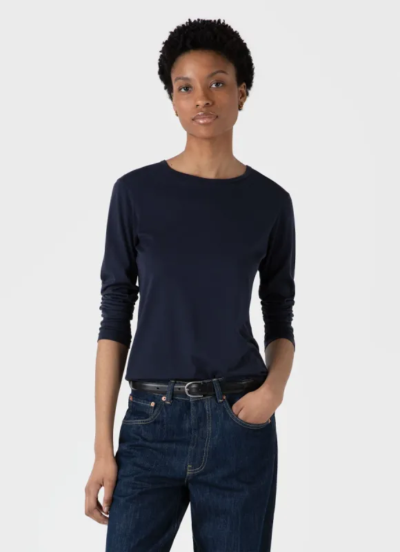 Women's Long Sleeve Classic T-shirt in Navy sold by Sunspel