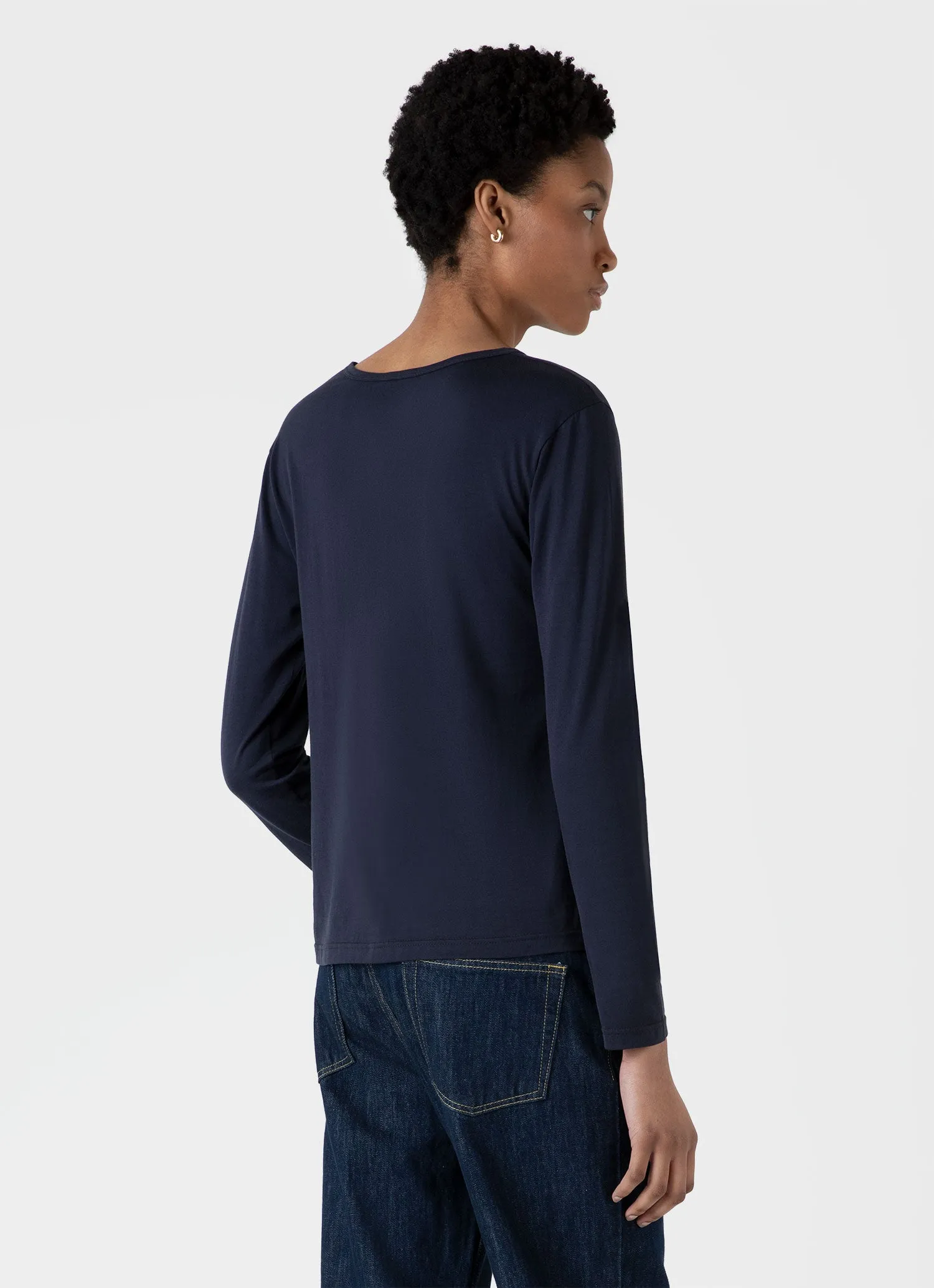 Women's Long Sleeve Classic T-shirt in Navy sold by Sunspel product image thumbnail 3
